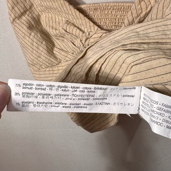 Zara Pinstripe Crop Top V Neck Keyhole Cutout Ruched Smocked Back Cream Size S - Picture 8 of 11